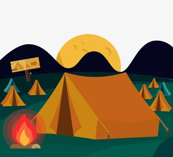 卡通手绘篝火晚会野营免抠