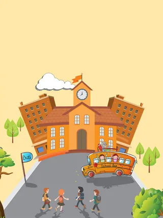 手绘童趣学校开学场景高清