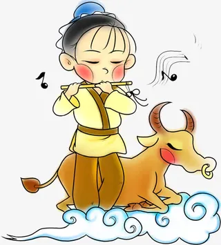 卡通吹笛子小孩免抠