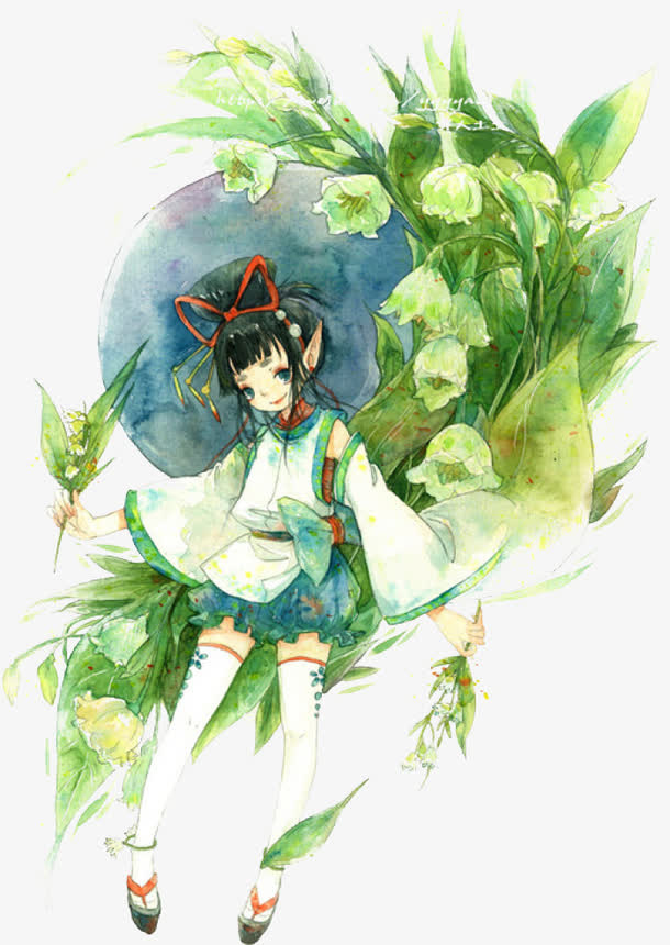 绿色古风少女免抠