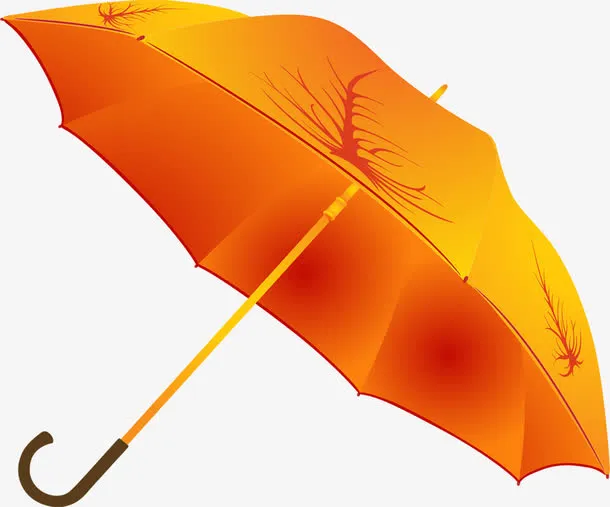 黄色手绘印花雨伞金秋免抠