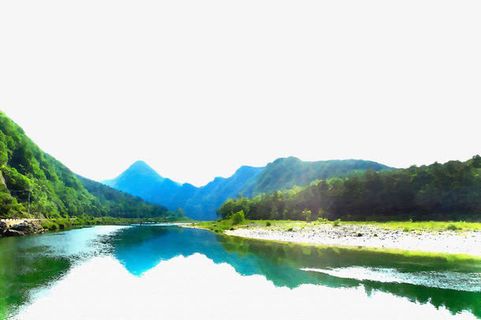 江面上的山峰倒影免抠