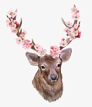 犄角插满桃花的麋鹿免抠