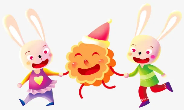 卡通兔子牵手月饼免抠