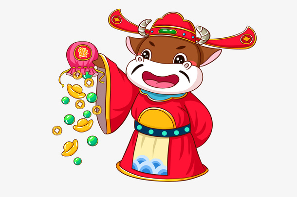 财神小牛倒福袋免抠