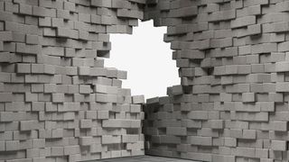 深灰色砖头破洞墙免抠