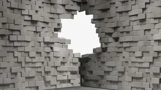 深灰色砖头破洞墙免抠