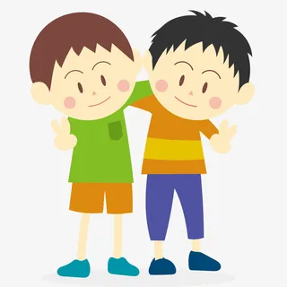 搂着肩膀的卡通男孩免抠