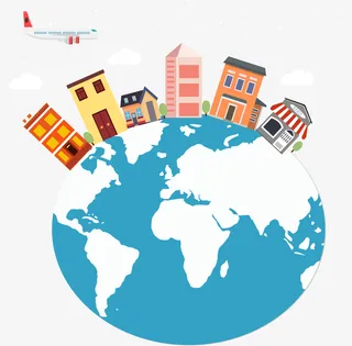 水彩地球上的房子免抠