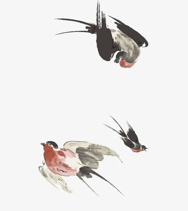 中国水墨画的燕子免抠