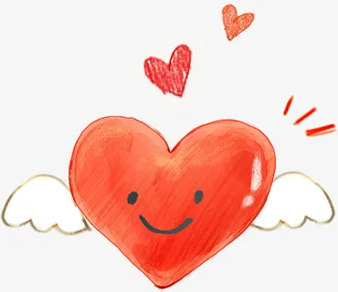 手绘红色卡通爱心翅膀免抠