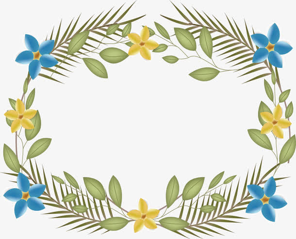 蓝色花朵装饰框免抠