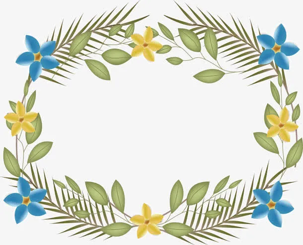 蓝色花朵装饰框免抠