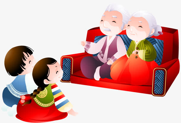 春节小孩给爷爷奶奶行礼免抠
