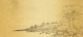 黄色中国风山水画海报免抠