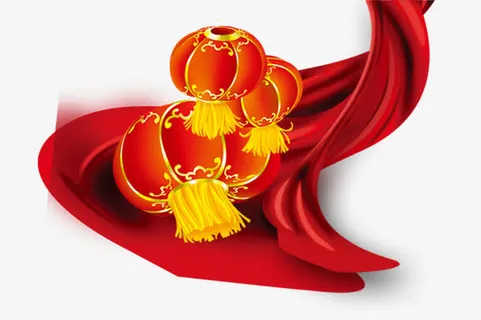 漂浮的丝带上躺着灯笼免抠