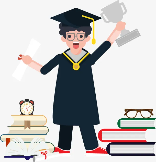 拿奖杯的毕业大学生免抠
