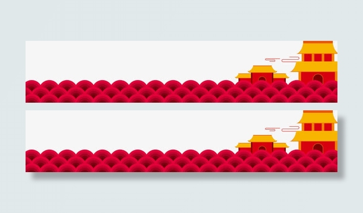 红色卡通云纹建筑高楼免抠