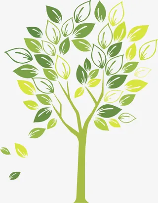 清新嫩绿渐变创意手绘树叶免抠