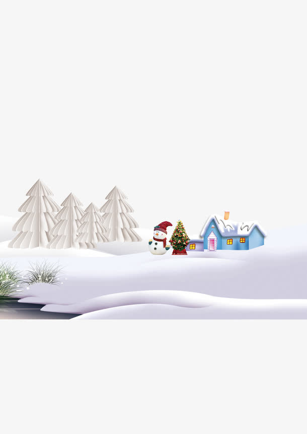 冬季雪地雪人房屋装饰免抠