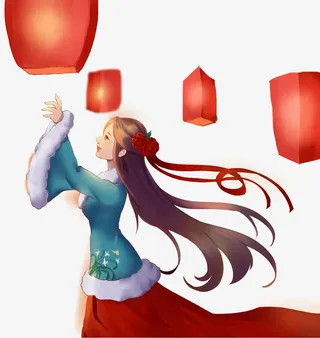 元宵节放孔明灯祈福插画素材免抠