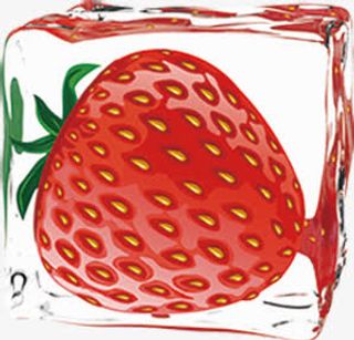 草莓冰块素材免抠