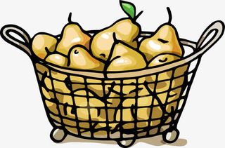 手绘线条一筐水果梨子免抠