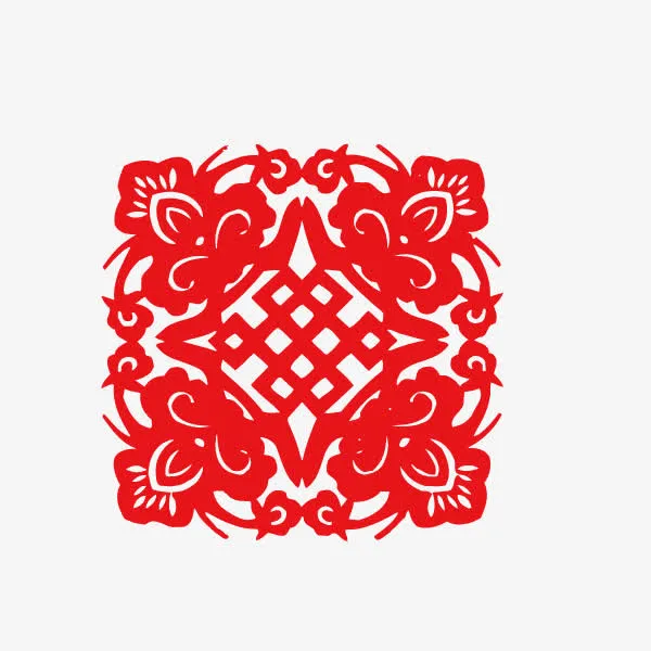 边框 剪纸 花纹 红色 中国结免抠