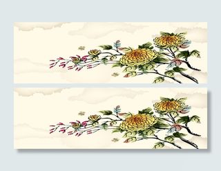 手绘水墨底纹黄色菊花高清