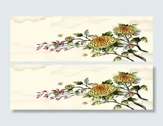 手绘水墨底纹黄色菊花高清