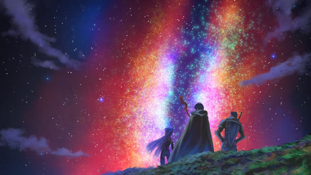 神秘彩色光效星空免抠