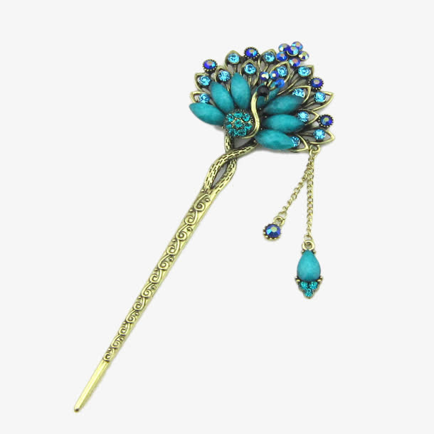 孔雀蓝复古发簪免抠