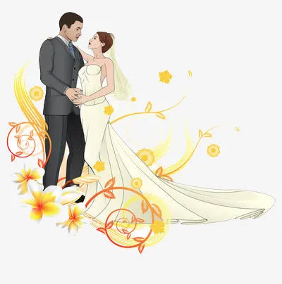 两人踏上浪漫的花藤免抠