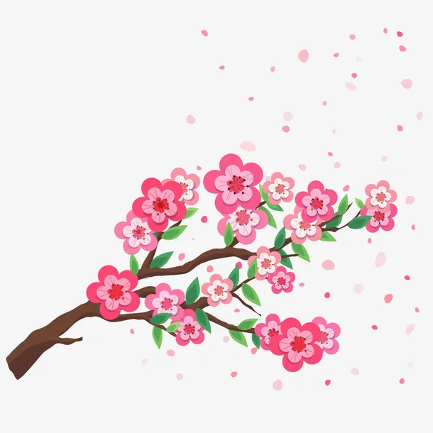浪漫粉红桃花花瓣花朵矢量素材免抠
