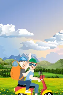 简约浪漫骑摩托车春游海报设计高清