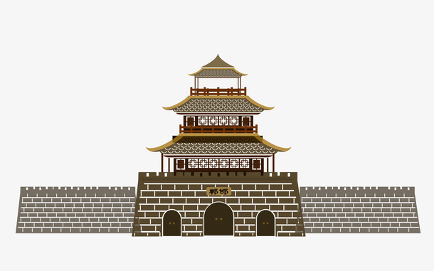 皮影镂空风格邯郸城门楼阁免抠