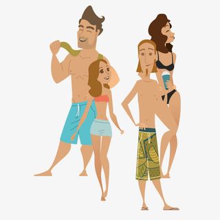 海边沙滩上的男男女女免抠