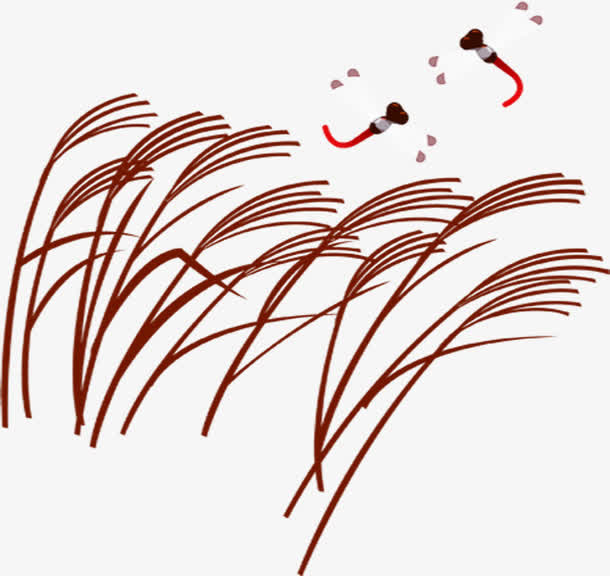 手绘红色芦苇蜻蜓金秋免抠
