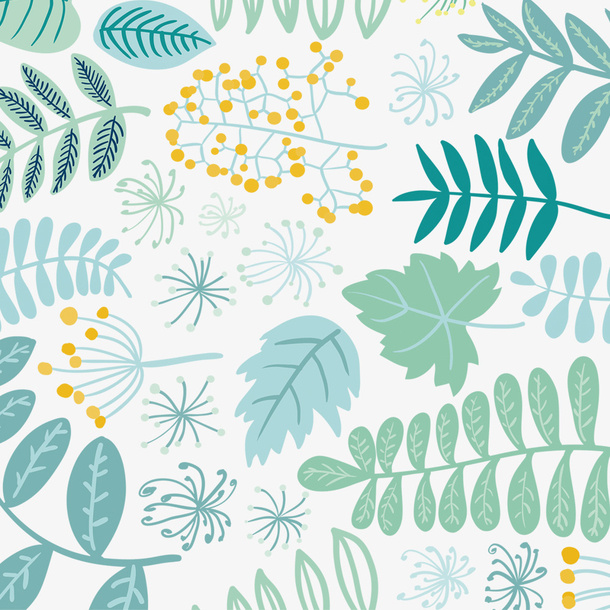 手绘水彩花草叶子元素免抠