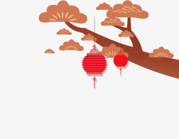 松树灯笼背景元素免抠