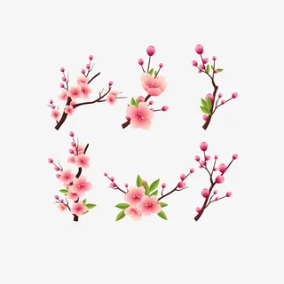 矢量精美粉色腊梅花枝免抠手绘/卡通卡通元素