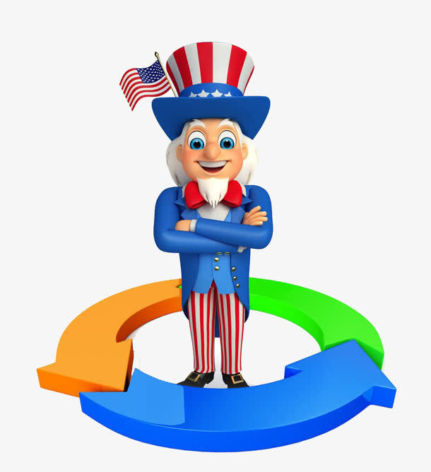 美国服务员站在3个箭头中间免抠