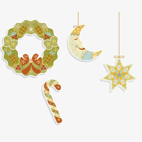 绿色月亮星星拐杖糖挂环免抠