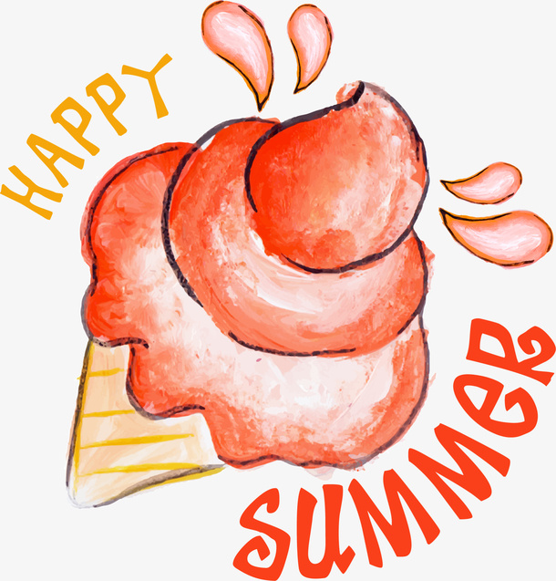 夏天快乐手绘冰激凌免抠