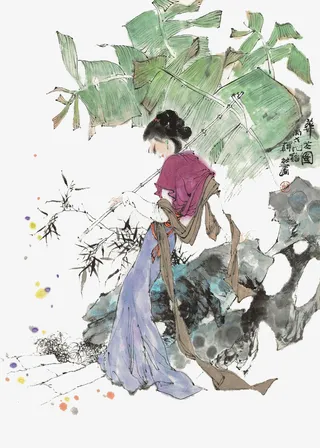 国画黛玉葬花作品免抠