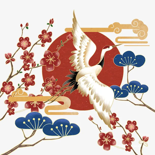 手绘仙鹤祥云免抠