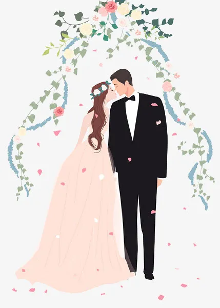 手绘婚礼花朵新郎新娘免抠