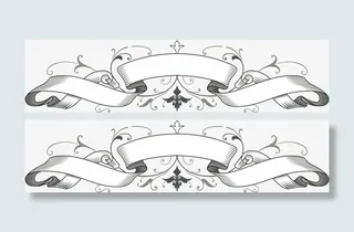 欧式复古边框飘带装饰元素免抠