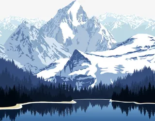 手绘矢量雪山风景免抠