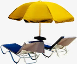 蓝色躺椅和黄色遮阳伞免抠